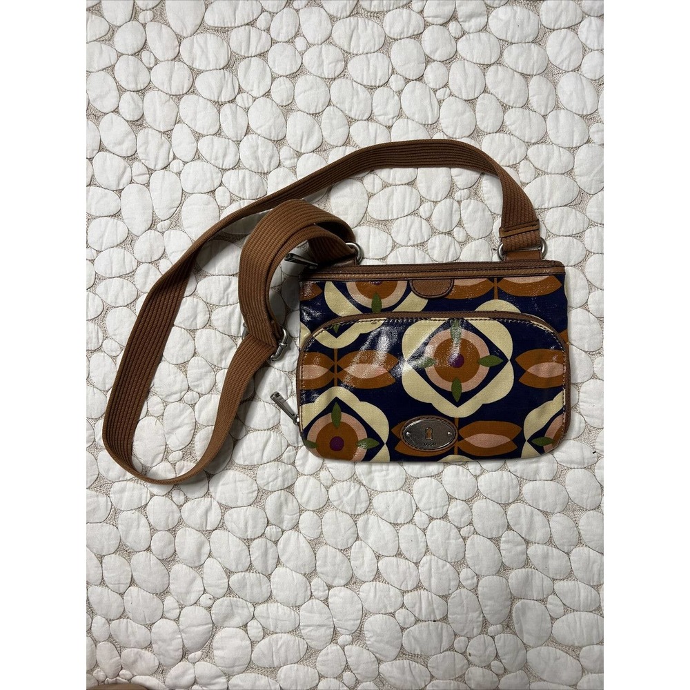 fossil Kay Per Coated Canvas Shoulder Messenger Bag